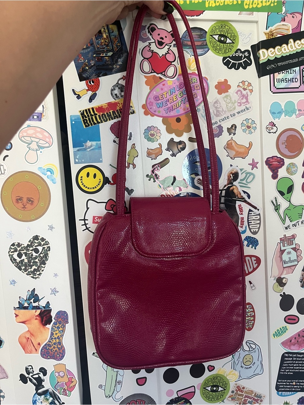 For the Ages magenta embossed shoulder bag
